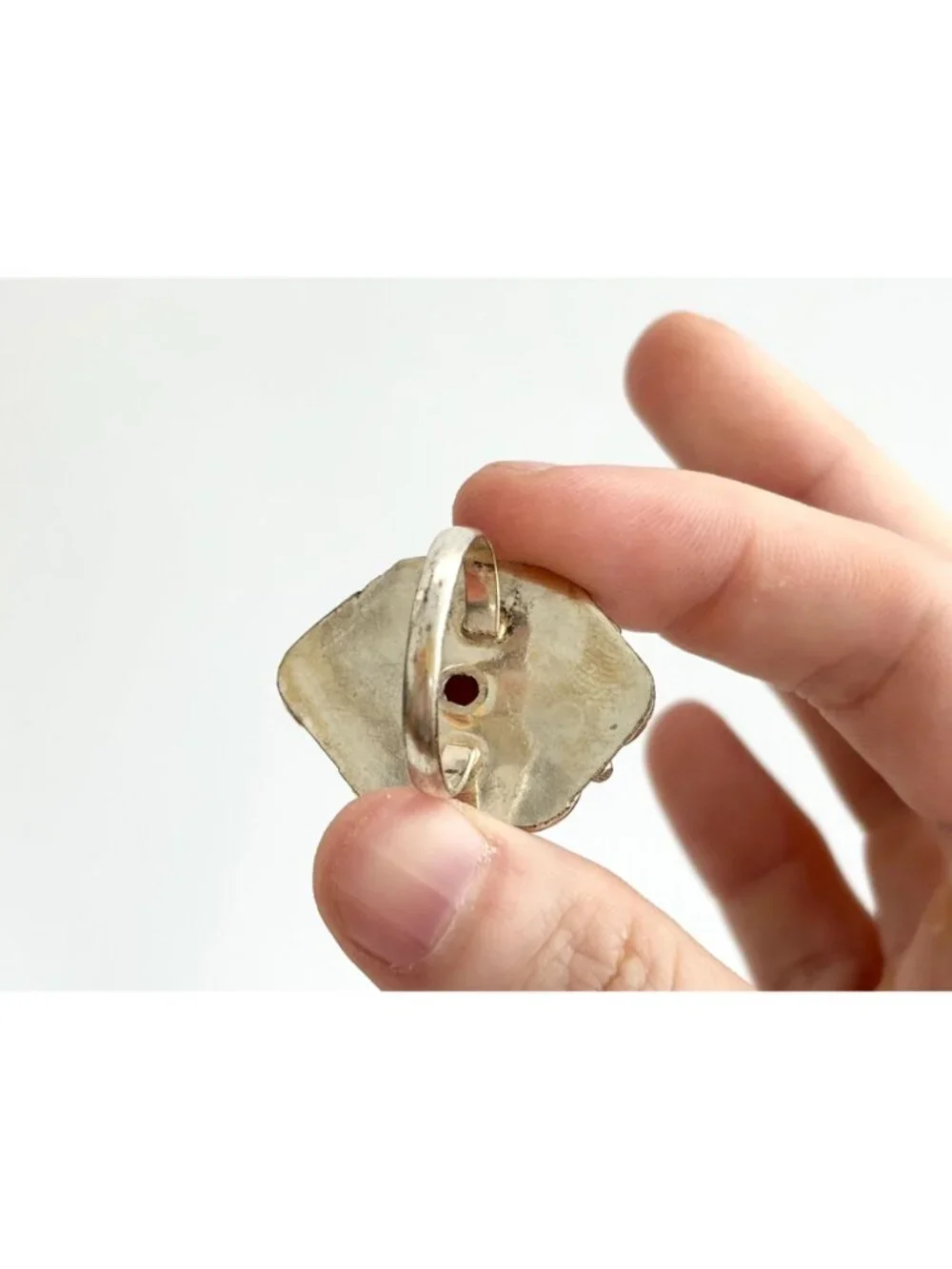 Red Adventurine Marquise Scalloped Sterling Silver 925 Vintage Ring - sz 10.5